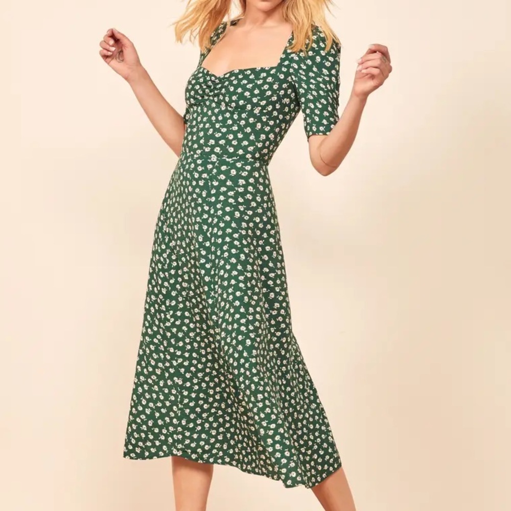 Reformation Matin Ruched Neck Midi Dress